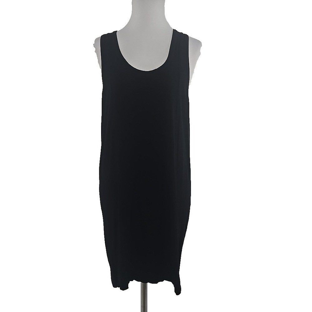 Kensie Medium Black Jersey Tank Dress Ruched & Exposed Back Zipper Mini Dress‎